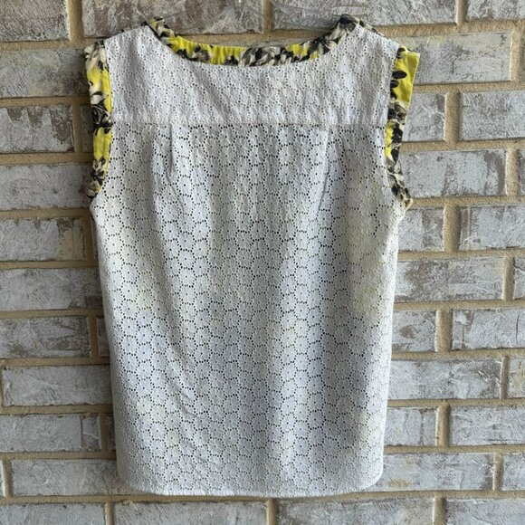 J. Crew Sleeveless Eyelet Cotton Back Floral Silk Front Blouse Women's Size 8 - Picture 2 of 8